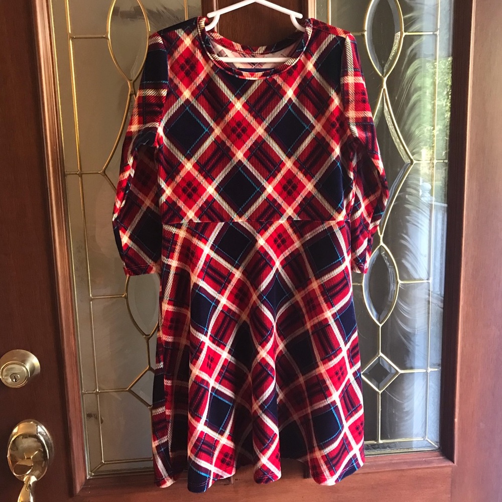 Simply Styled Stretchy Velour Christmas Holiday Plaid Dress Size Small (7/8)